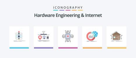 ingeniería de hardware y paquete de iconos de 5 planos de Internet que incluye datos. grande. de. tecnología. pastilla. diseño de iconos creativos vector