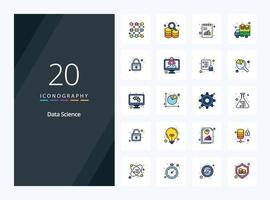 20 Data Science line Filled icon for presentation vector