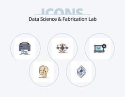 línea de laboratorio de fabricación y ciencia de datos lleno de icono paquete 5 diseño de icono. cabeza. datos. tecnología mente. hackear vector