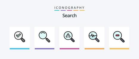 Search Line Filled 5 Icon Pack Including error. search. look. find. magnifier. Creative Icons Design vector