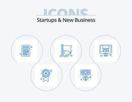 Startups And New Business Blue Icon Pack 5 Icon Design. grow. graph. money. flag. maths vector