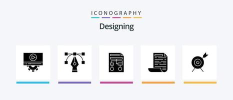 Designing Glyph 5 Icon Pack Including goal. target. paper. document. file. Creative Icons Design vector