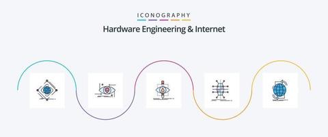 la ingeniería de hardware y la línea de Internet llenaron el paquete de iconos planos 5 que incluye infraestructura. distribución. ciencia. ciencia. contaminación vector