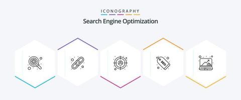 paquete de iconos de 25 líneas seo que incluye . . objetivo. computadora portátil. computadora vector