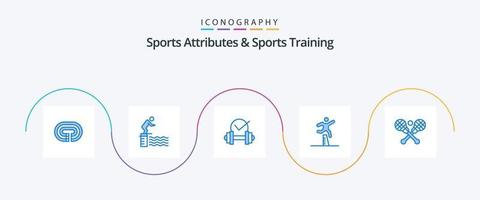 Atributos deportivos y paquete de íconos azules de entrenamiento deportivo 5 que incluye carrera de obstáculos. corredor. deporte. saltando deporte vector