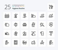 Hygiene Routine 25 Line icon pack including shower. bathroom. face. basin. soap vector