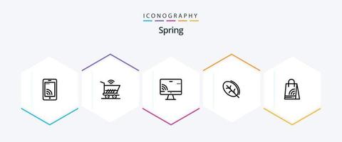 paquete de iconos de primavera de 25 líneas que incluye bolso. primavera. pantalla. naturaleza. ecología vector