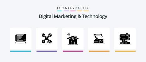 Digital Marketing And Technology Glyph 5 Icon Pack Including city. technology. wifi. arm. atoumated. Creative Icons Design vector