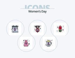 Womens Day Line Filled Icon Pack 5 Icon Design. cocktail. womens. love. women. microphone vector