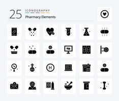 paquete de iconos de 25 glifos sólidos de elementos de farmacia que incluye tubo. más. médico . derrotar . médico vector