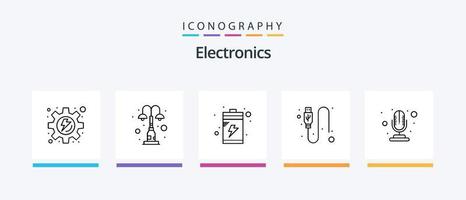 paquete de iconos de la línea electrónica 5 que incluye auriculares. auricular. calle. dispositivo. batería. diseño de iconos creativos vector