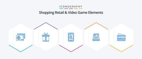 Shoping Retail And Video Game Elements 25 Blue icon pack including credit. shopping. buy . printer. fax vector
