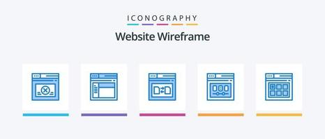 paquete de iconos azul 5 de estructura alámbrica del sitio web que incluye la página web. plantilla. página. página. compartir. diseño de iconos creativos vector