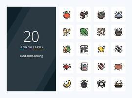 20 icono lleno de línea de comida para presentación vector