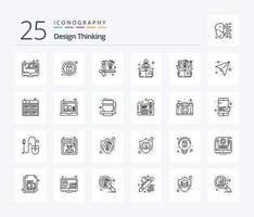 Design Thinking 25 Line icon pack including design. computer. thinking. up. rocket vector