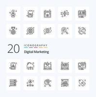 20 Digital Marketing Line icon Pack like management menu launch catalogue book vector