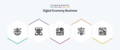 paquete de iconos de 25 líneas de negocios de economía digital que incluye . engranaje. en línea. digital. bulbo vector