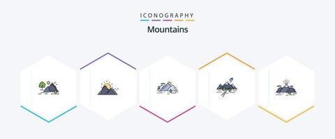 paquete de iconos de 25 líneas completas de montañas que incluye paisaje. naturaleza. naturaleza. montaña. paisaje vector