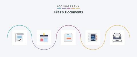 paquete de iconos planos de 5 archivos y documentos que incluye contacto. DIRECCIÓN. identificación. oficina. archivo vector