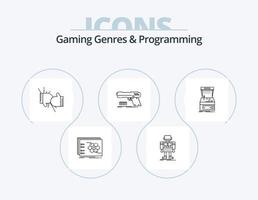 Géneros de juegos y diseño de iconos del paquete de iconos de línea de programación 5. móvil. API. plan. herramienta. geometría vector