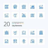 20 City Elements Blue Color icon Pack like bench building parks apartment cityscape vector