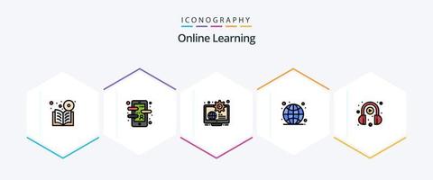 Online Learning 25 FilledLine icon pack including internet. global. language. learn. content vector