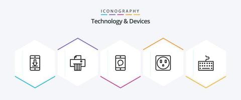 paquete de iconos de 25 líneas de dispositivos que incluye el tipo. hardware. Teléfono móvil. enchufe. móvil vector