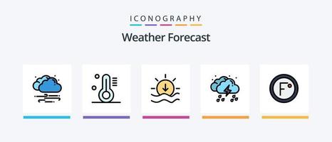 la línea meteorológica llenó el paquete de 5 iconos, incluida la nube. clima. tormenta. lluvia. nube. diseño de iconos creativos vector