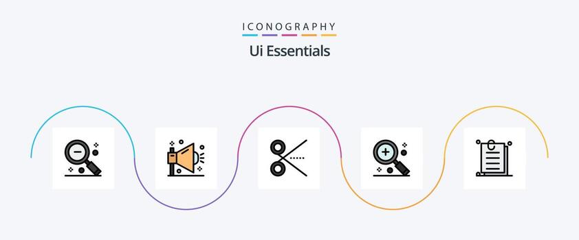 Paquete de 5 íconos planos rellenos de línea esencial de interfaz de usuario que incluye agregar. SEO ui tijeras vector
