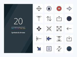 20 Symbols  Arrows line Filled icon for presentation vector