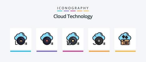 la línea de tecnología en la nube llenó el paquete de 5 iconos, incluido el candado. datos. datos. nube. flecha. diseño de iconos creativos vector