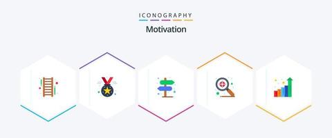 Motivation 25 Flat icon pack including statistics. graph. direction. target. focus vector