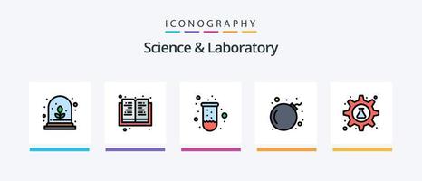 La línea científica llenó el paquete de 5 iconos, incluida la molécula. átomo. cubilete. tubo. laboratorio. diseño de iconos creativos vector