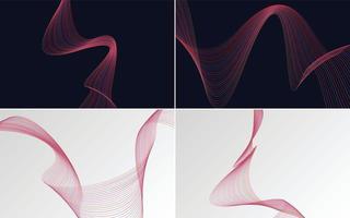 Create a modern and sleek look with a set of 4 abstract waving line backgrounds vector