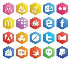 paquete de 20 íconos de redes sociales que incluye safari adobe mcdonalds facebook adobe vector