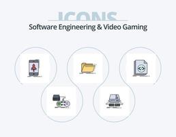 ingeniería de software y línea de videojuegos llenos de iconos paquete 5 diseño de iconos. conexión. vr. puesta en marcha. virtual. realidad vector