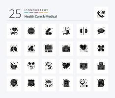 Health Care And Medical 25 Solid Glyph icon pack including medical. health. cosmetics. care. gastroenterology vector