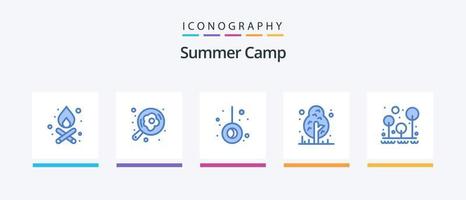 paquete de iconos azul 5 del campamento de verano que incluye supervivencia. bosque. péndulo. cámping. selva. diseño de iconos creativos vector