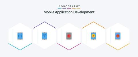 Mobile Application Development 25 Flat icon pack including favorite mobile. mobile application. mobile application. mobile. left vector