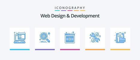 Web Design And Development Blue 5 Icon Pack Including document. archive. browser. wrench. repair. Creative Icons Design vector