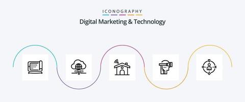 paquete de iconos de la línea 5 de marketing digital y tecnología, incluido el usuario. tecnología. Wifi. auriculares. virtual vector