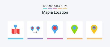 Paquete de 5 iconos planos de mapa y ubicación que incluye . mapa. puntero. ubicación. diseño de iconos creativos vector