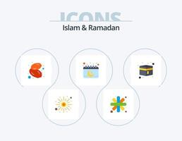 islam y ramadán paquete de iconos planos 5 diseño de iconos. Kaaba. luna. alimento. musulmán. calendario vector