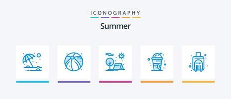 paquete de iconos de verano azul 5 que incluye viajes. bolsa. cámping. verano. frío. diseño de iconos creativos vector