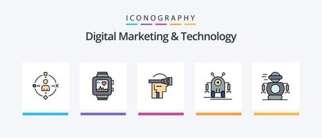 La línea de tecnología y marketing digital llenó un paquete de 5 íconos que incluye el enchufe. cabeza. seguimiento. hombre. artificial diseño de iconos creativos vector