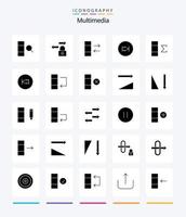 paquete de iconos negros sólidos de 25 glifos multimedia creativos, como la espalda. resumen. intercambio. datos. multimedia vector