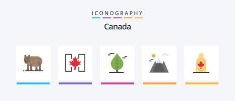 Paquete de 5 iconos planos de canadá que incluye hoja. otoño. hoja. botella. montaña. diseño de iconos creativos vector