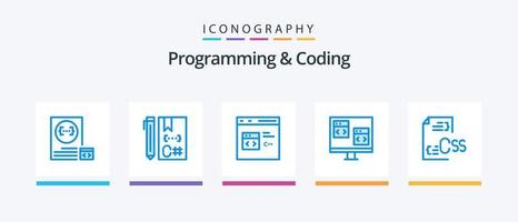 Programming And Coding Blue 5 Icon Pack Including develop. coding. develop. development. computer. Creative Icons Design vector