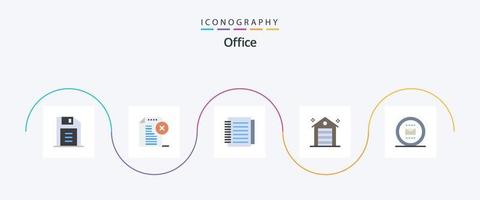 paquete de iconos de office flat 5 que incluye trabajo. real. nota. oficina. edificio vector