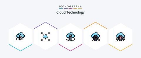 Cloud Technology 25 FilledLine icon pack including lock. data. network. cloud. cloud vector